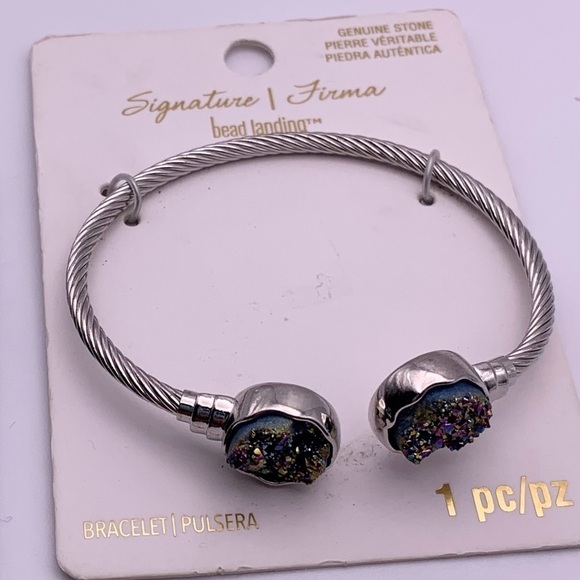 Jewelry - Genuine Stone Silver Toned Cuff Bracelet